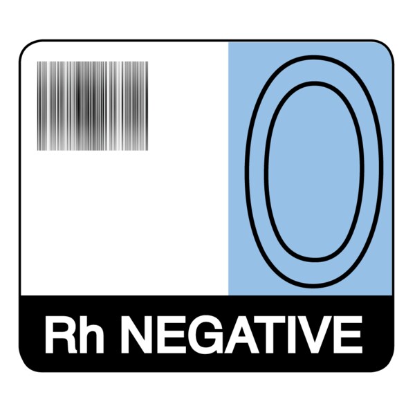 Label, O Rh Negative 1-1/2" x 1-7/10" White w/Blue & Black